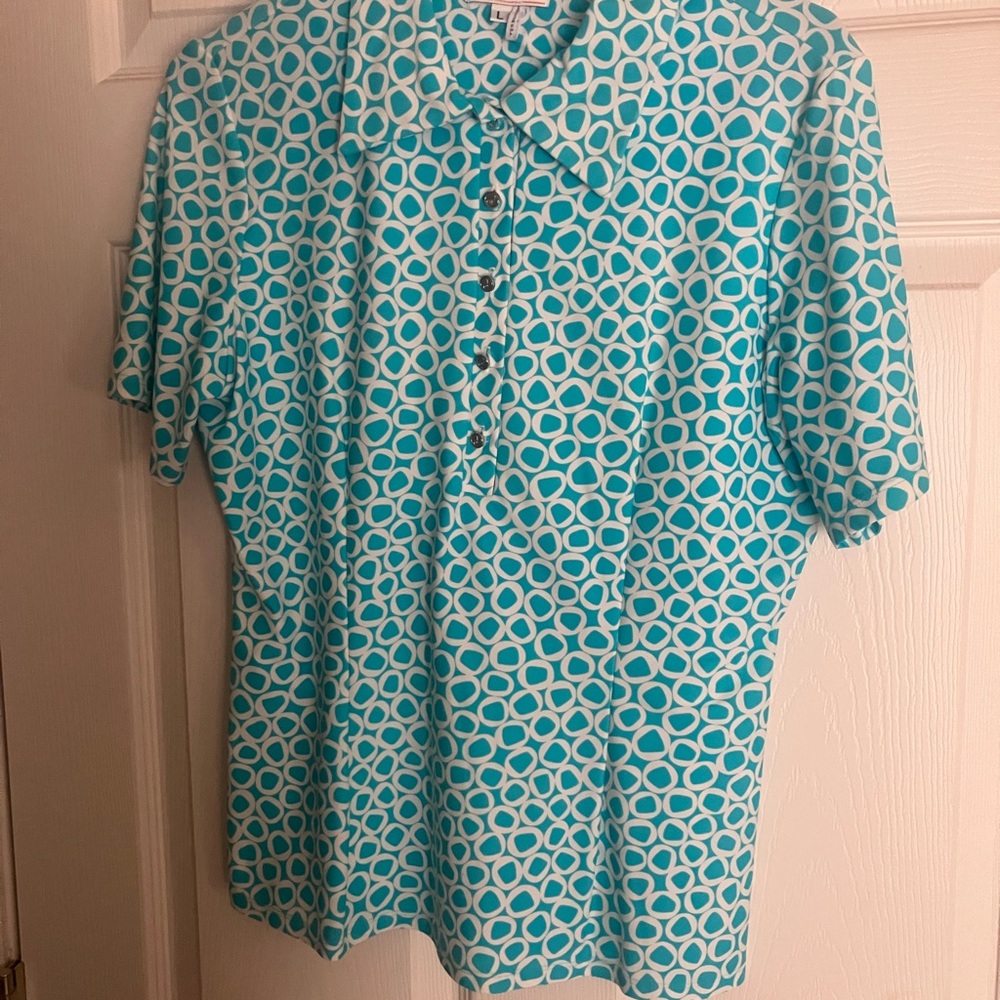 Jude Connally Turquoise Geometric Button Down Shirt